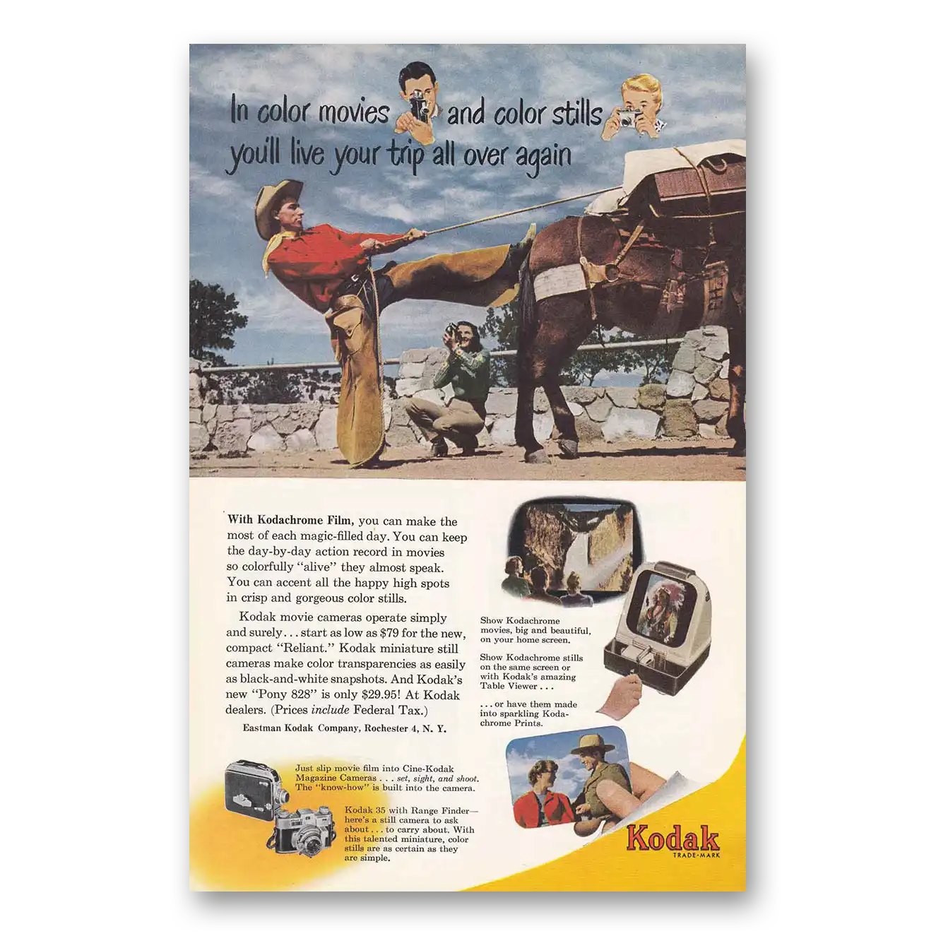 1950 Kodak Film Color Movies and Color Stills Vintage Magazine Print Ad