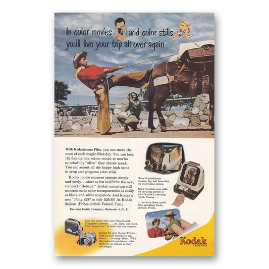 1950 Kodak Film Color Movies and Color Stills Vintage Magazine Print Ad