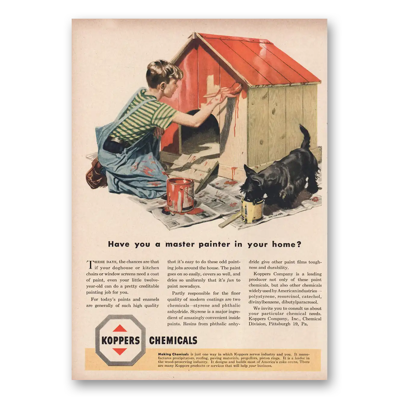 1950 Koppers Chemicals Master Painter In Your Home Vintage Magazine Print Ad