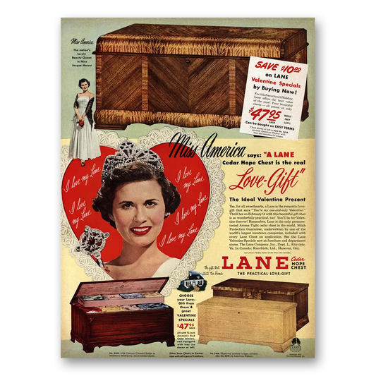 1950 Lane Cedar Hope Chest Miss America Vintage Magazine Print Ad