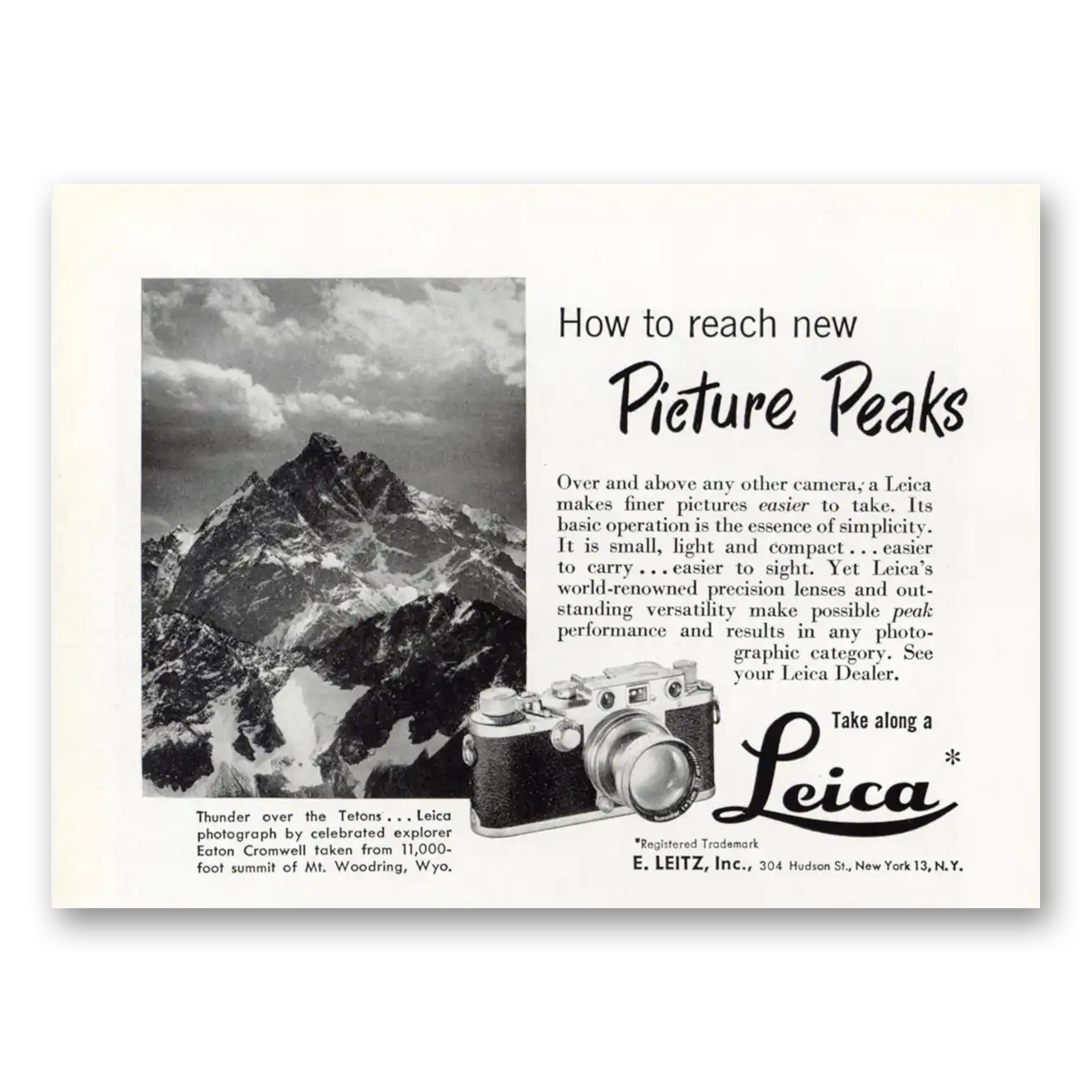 1950 Leica Cameras Picture Peaks Vintage Magazine Print Ad