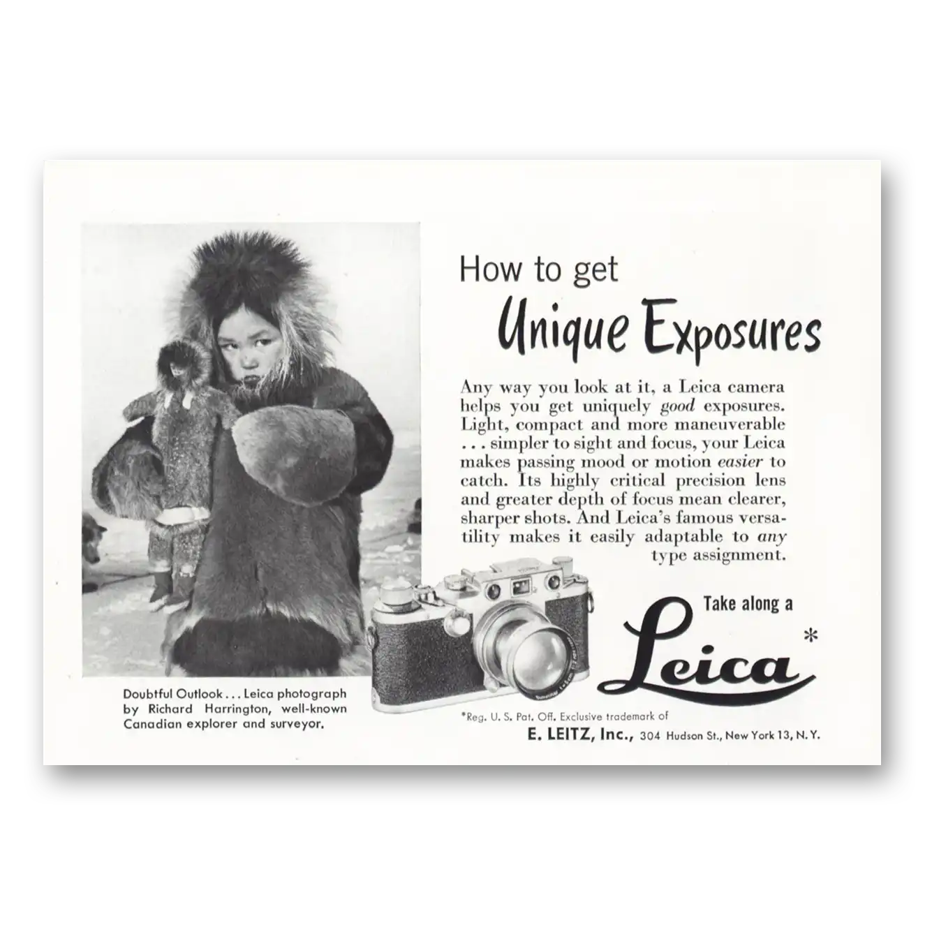 1950 Leica Cameras Unique Exposures Richard Harrington Vintage Magazine Print Ad