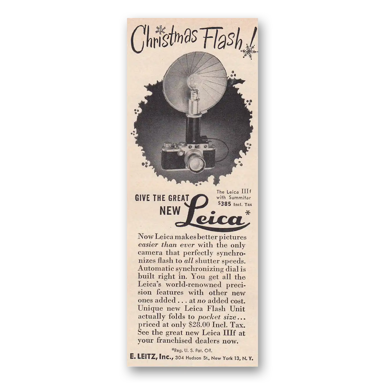 1950 Leica Cameras Christmas Flash Vintage Magazine Print Ad