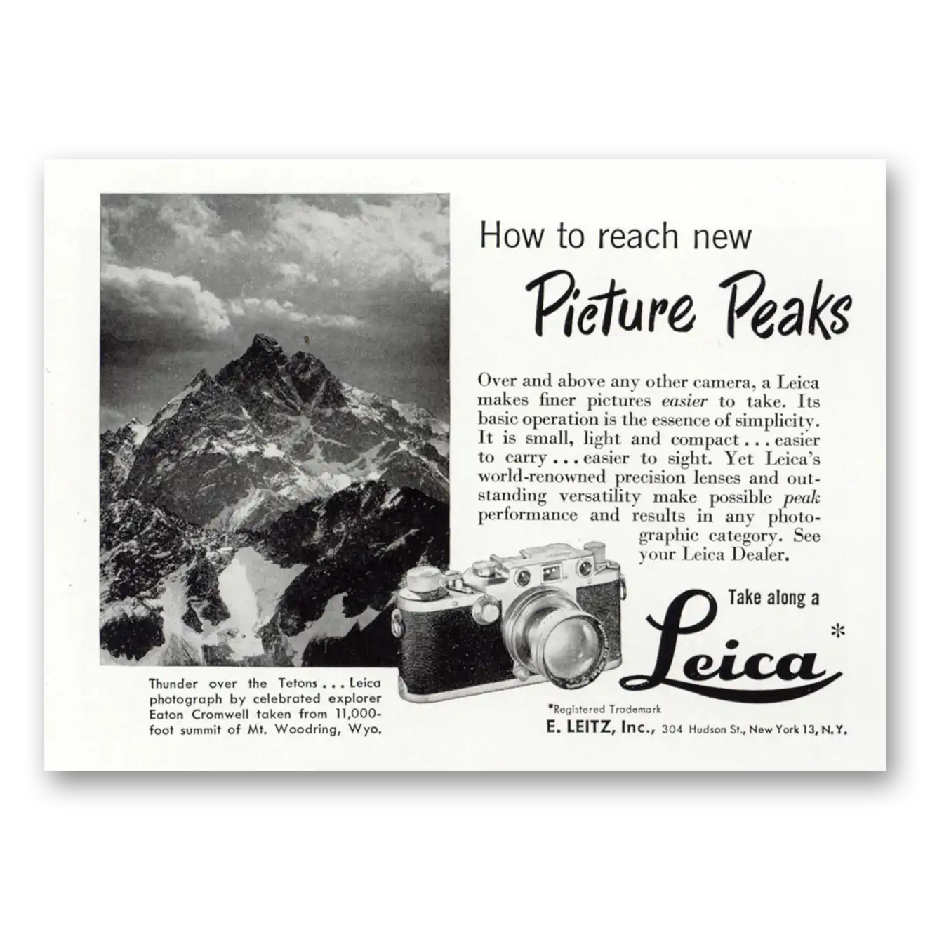 1950 Leica Cameras Picture Peaks Mt Woodring Vintage Magazine Print Ad