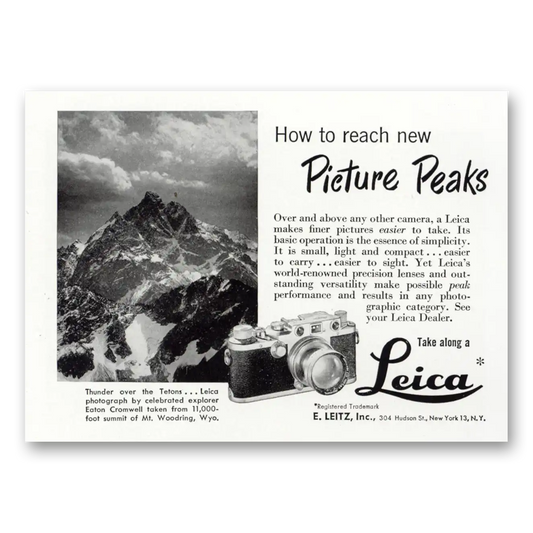 1950 Leica Cameras Picture Peaks Mt Woodring Vintage Magazine Print Ad