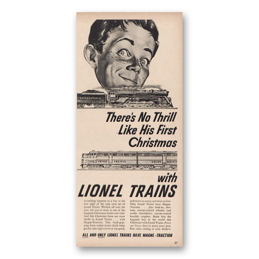 1950 Lionel Trains No Thrill Like His First Christmas Vintage Magazine Print Ad