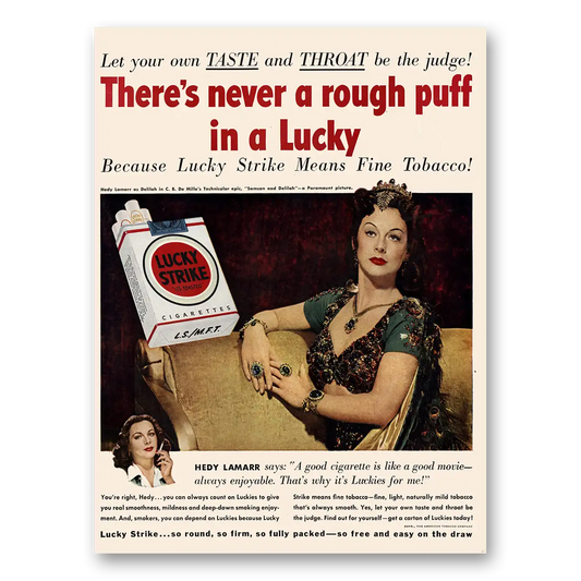 1950 Lucky Strike Cigarettes Hedy Lamarr Vintage Magazine Print Ad