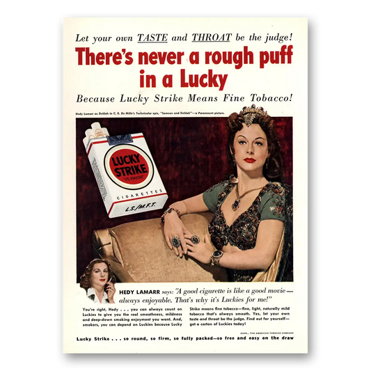 1950 Lucky Strike Cigarettes Hedy Lamarr Vintage Magazine Print Ad