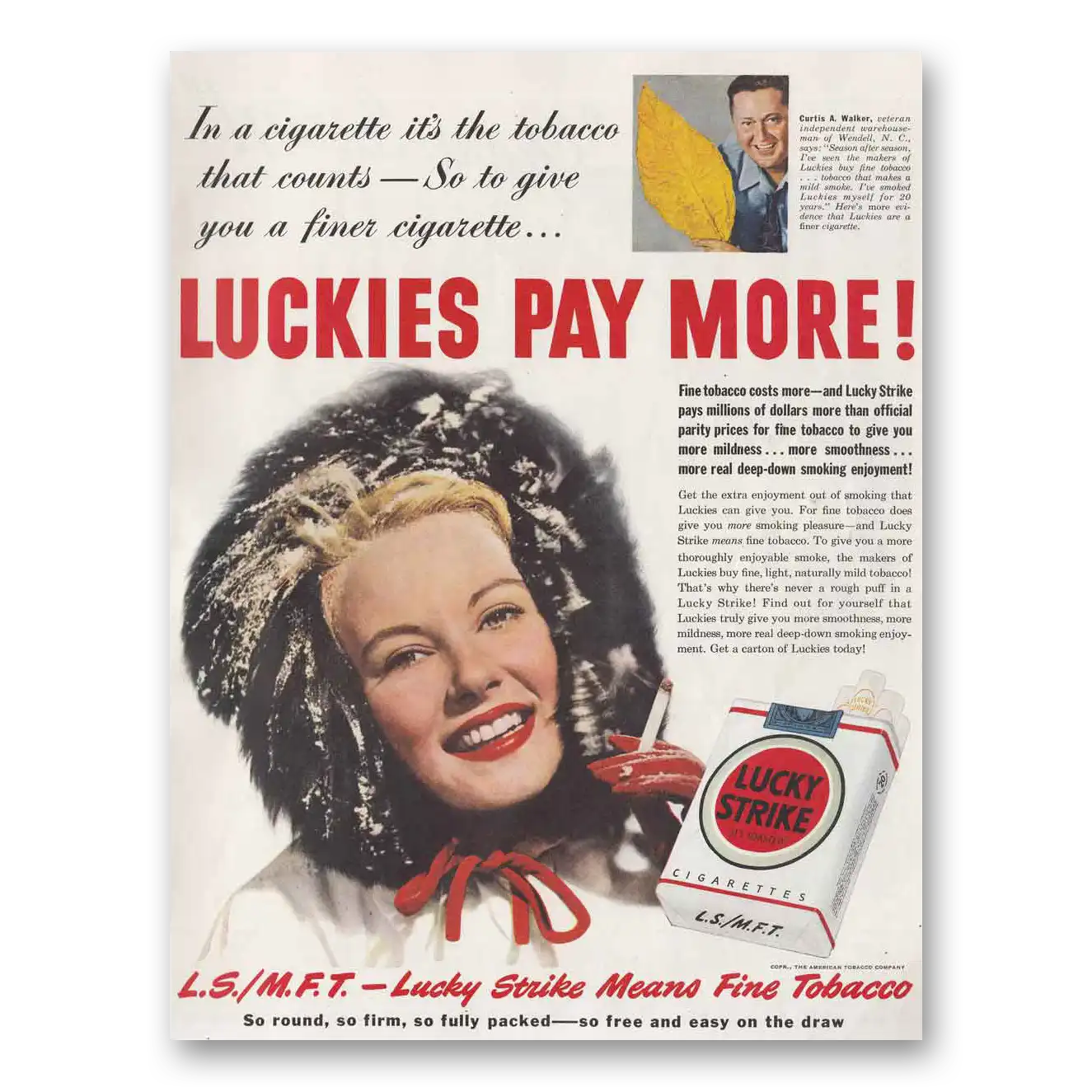 1950 Lucky Strike Cigarettes Luckies Pay More Vintage Magazine Print Ad