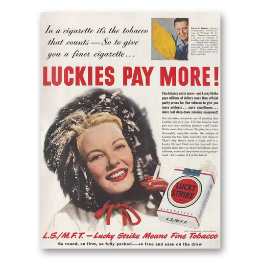 1950 Lucky Strike Cigarettes Luckies Pay More Vintage Magazine Print Ad