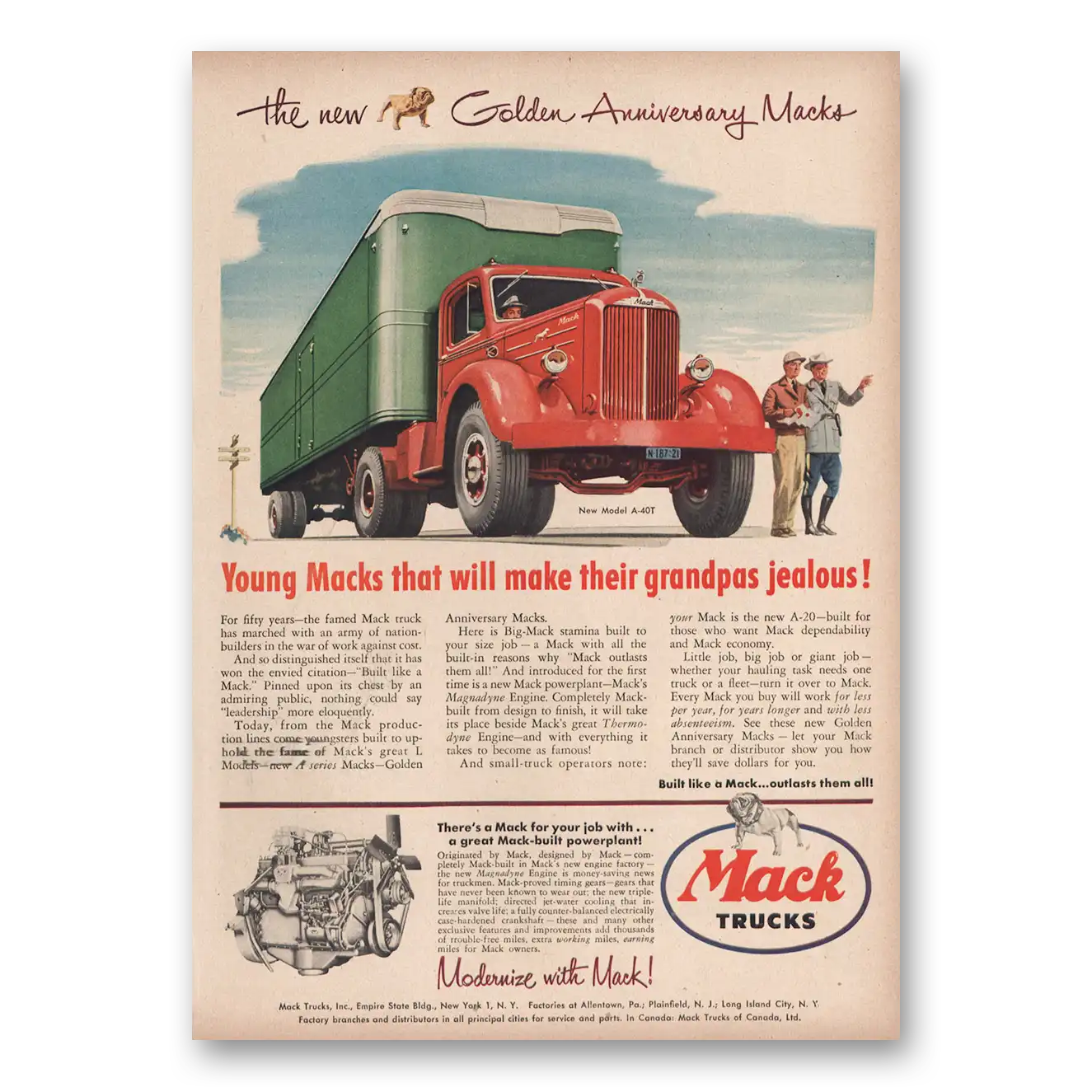 1950 Mack Trucks Golden Anniversary Young Macks Vintage Magazine Print Ad