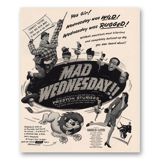 1950 Mad Wednesday Movie Promo Preston Sturges Vintage Magazine Print Ad