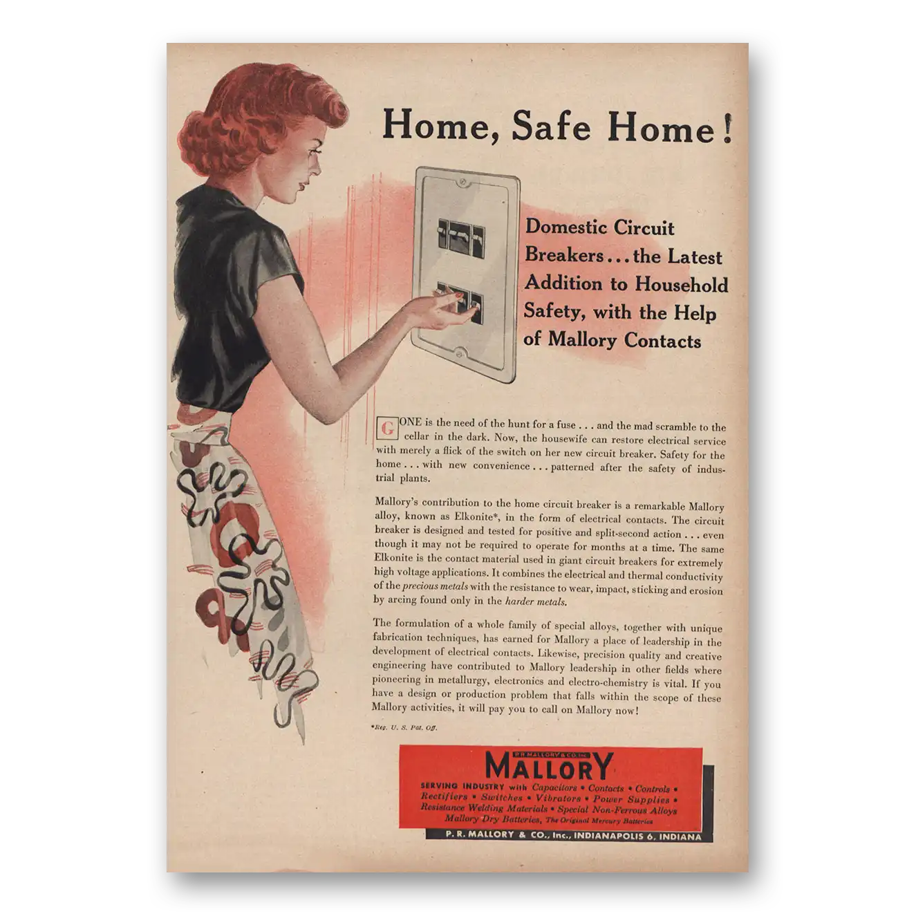 1950 Mallory Domestic Circuit Breakers Vintage Magazine Print Ad