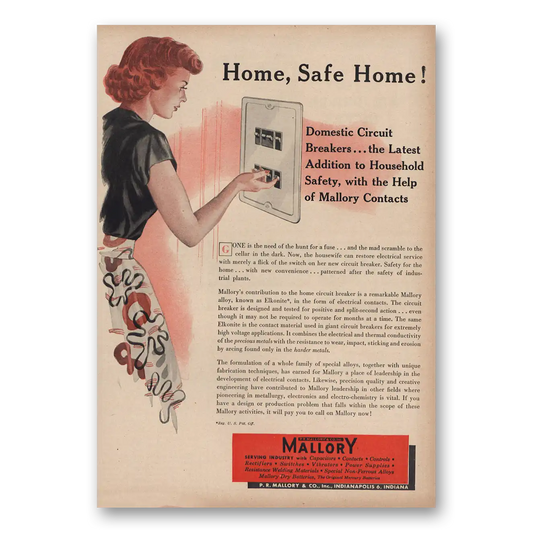 1950 Mallory Domestic Circuit Breakers Vintage Magazine Print Ad