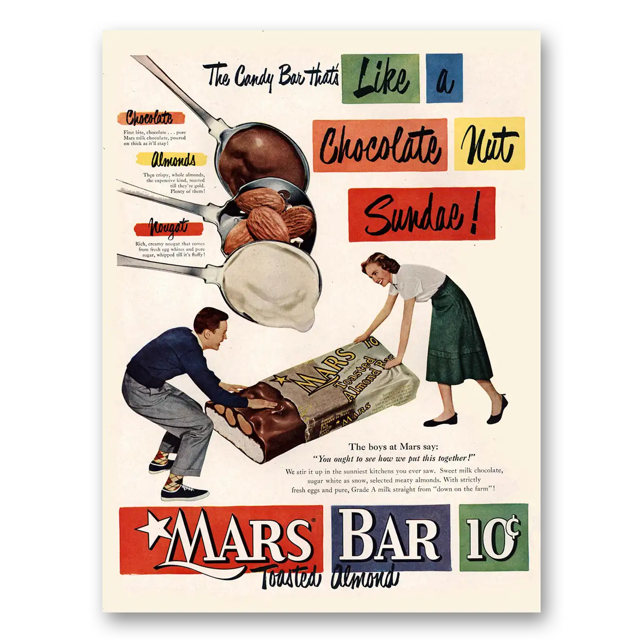 1950 Mars Candy Bar Like Chocolate Nut Sundae Vintage Magazine Print Ad