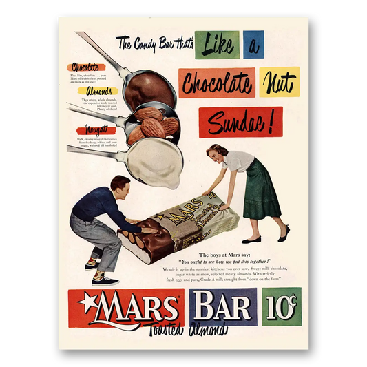 1950 Mars Candy Bar Like Chocolate Nut Sundae Vintage Magazine Print Ad