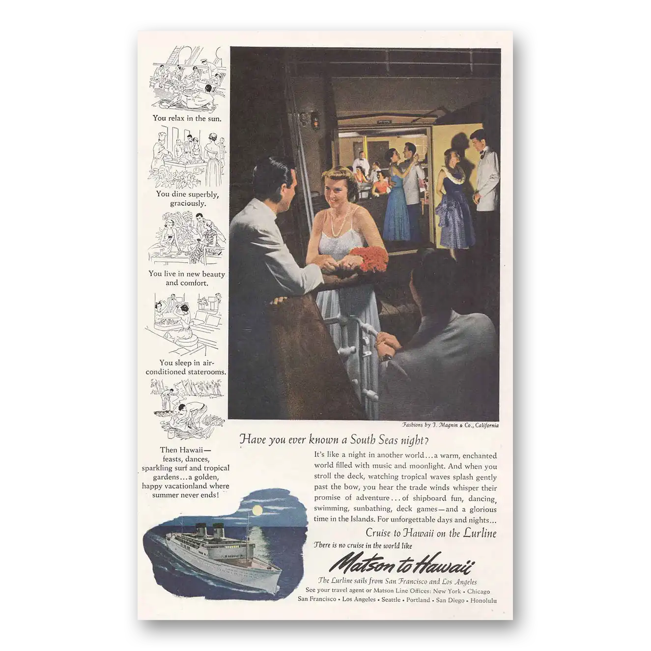 1950 Matson Line Have You Ever Known a South Seas Night Vintage Magazine Print Ad