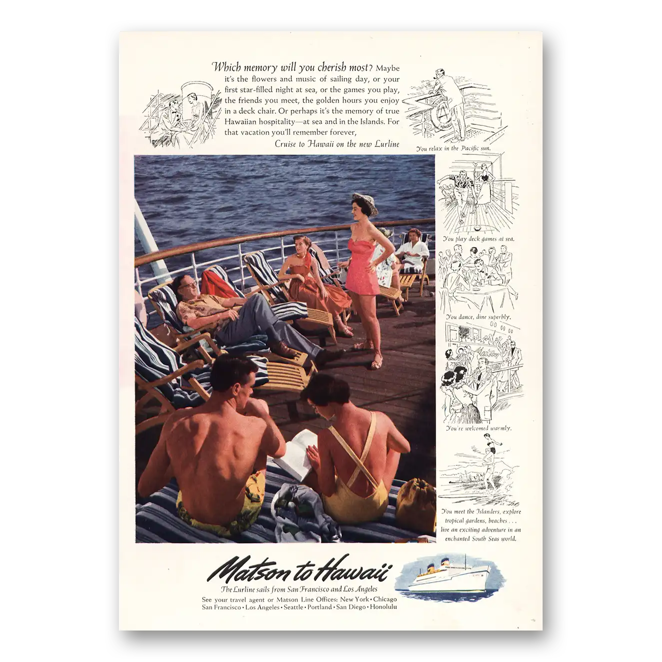 1950 Matson Line Which Memory Will You Cherish Most Vintage Magazine Print Ad