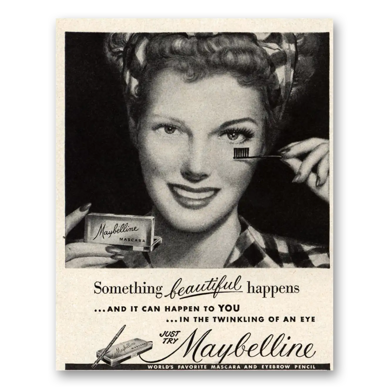 1950 Maybelline Mascara Something Beautiful Happens Vintage Magazine Print Ad