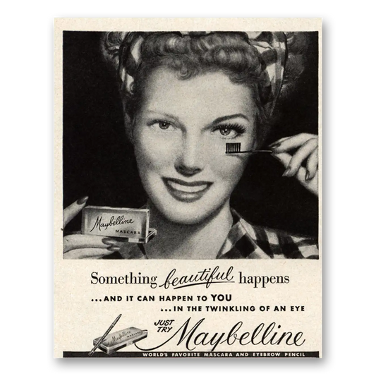 1950 Maybelline Mascara Something Beautiful Happens Vintage Magazine Print Ad