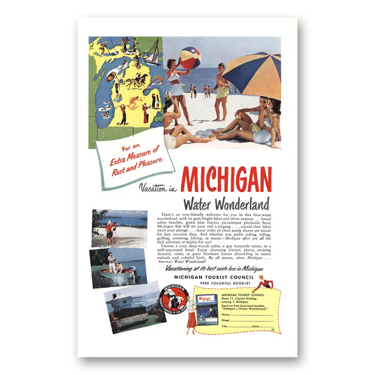 1950 Michigan Extra Measure of Rest and Pleasure Vintage Magazine Print Ad