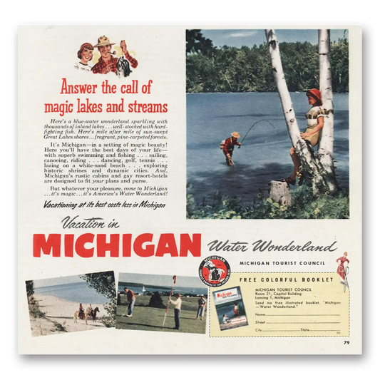 1950 Michigan Call of Major Lakes and Streams Vintage Magazine Print Ad