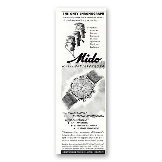 1950 Mido Watch Multi Centerchrono Watch Only Chronograph Vintage Magazine Print Ad