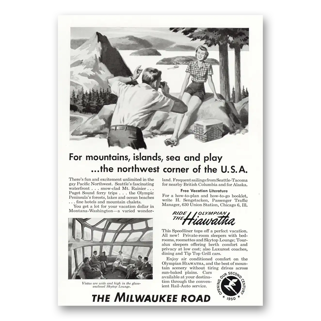 1950 Milwaukee Road Mountains Islands Sea and Play Vintage Magazine Print Ad