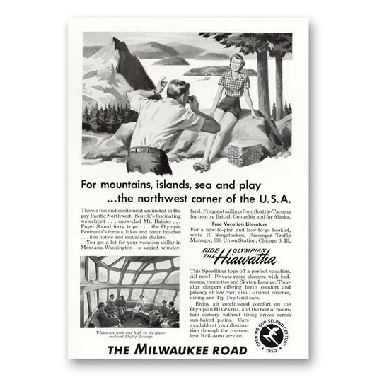 1950 Milwaukee Road Mountains Islands Sea and Play Vintage Magazine Print Ad