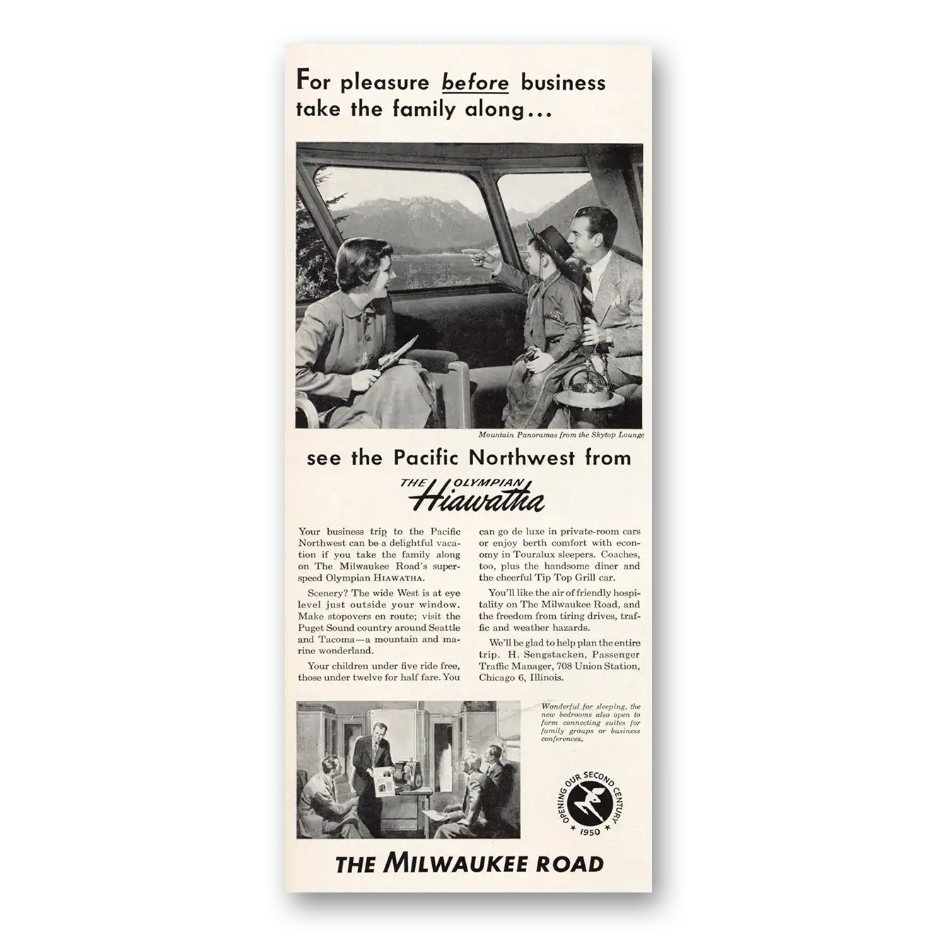 1950 Milwaukee Road Olympian Hiawatha Vintage Magazine Print Ad