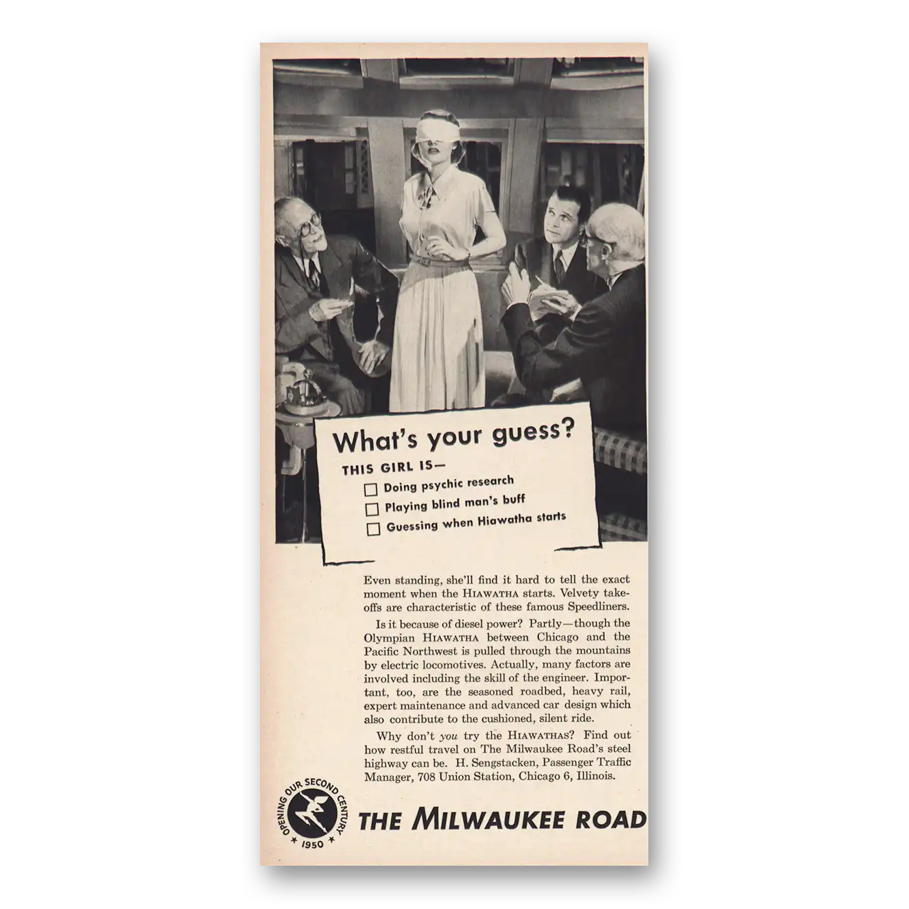 1950 Milwaukee Road Whats Your Guess This Girl Is Vintage Magazine Print Ad