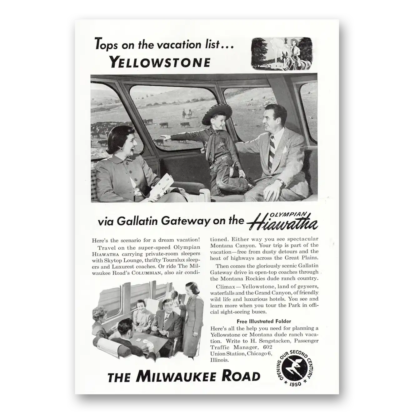 1950 Milwaukee Road Yellowstone Gallatin Gateway Vintage Magazine Print Ad