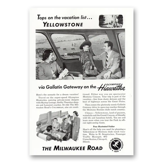 1950 Milwaukee Road Yellowstone Gallatin Gateway Vintage Magazine Print Ad