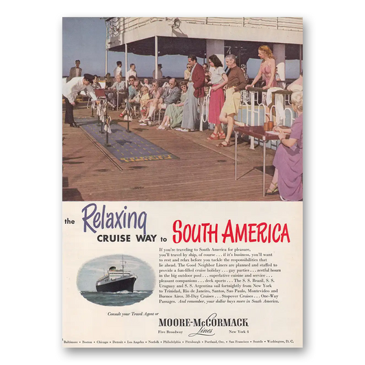 1950 Moore McCormack Lines South America Shuffleboard Vintage Magazine Print Ad