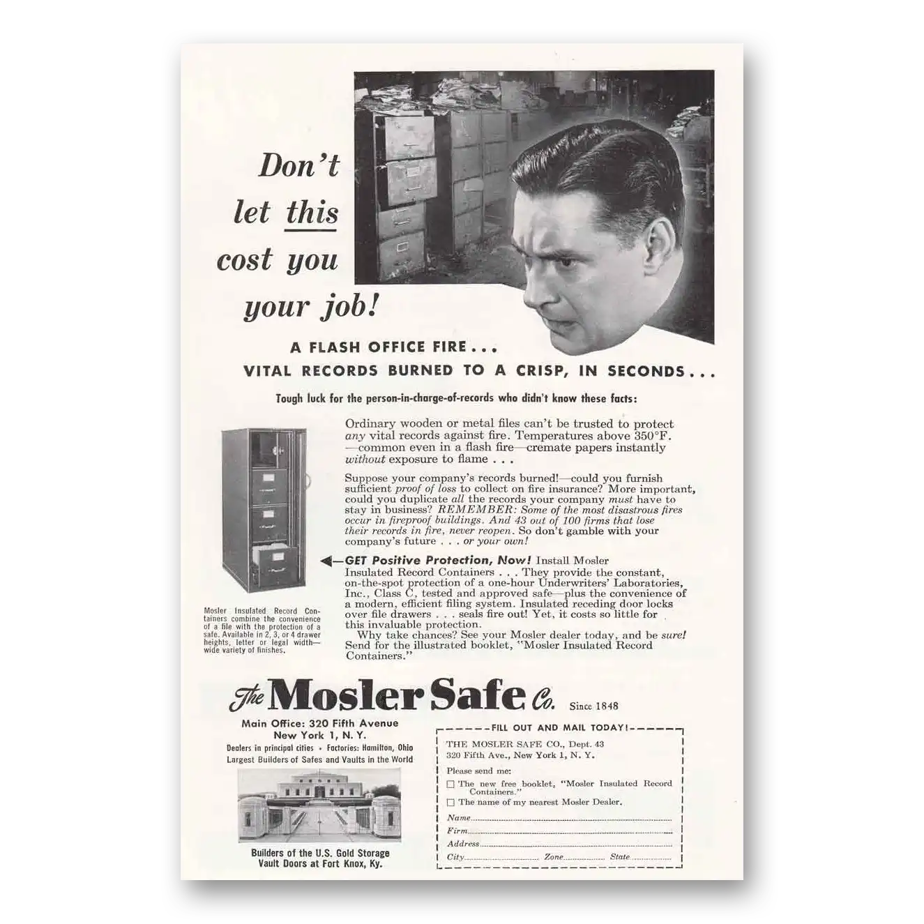 1950 Mosler Safe Don't Let This Cost You Your Job Vintage Magazine Print Ad