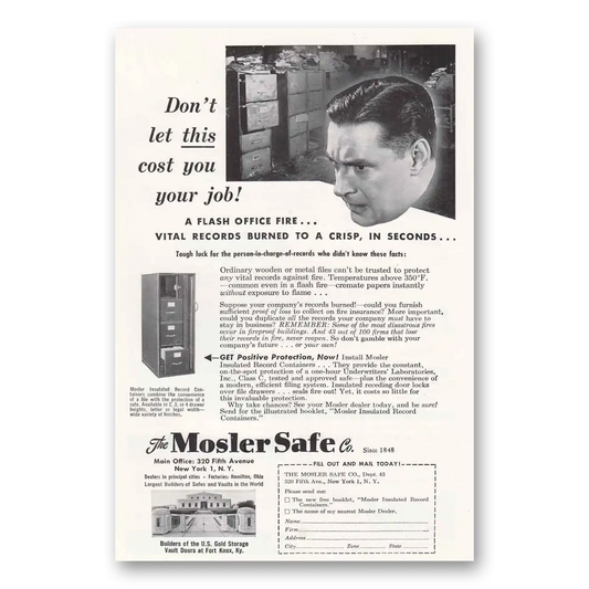 1950 Mosler Safe Don't Let This Cost You Your Job Vintage Magazine Print Ad