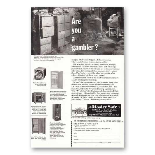 1950 Mosler Safe Are You a Gambler Vintage Magazine Print Ad