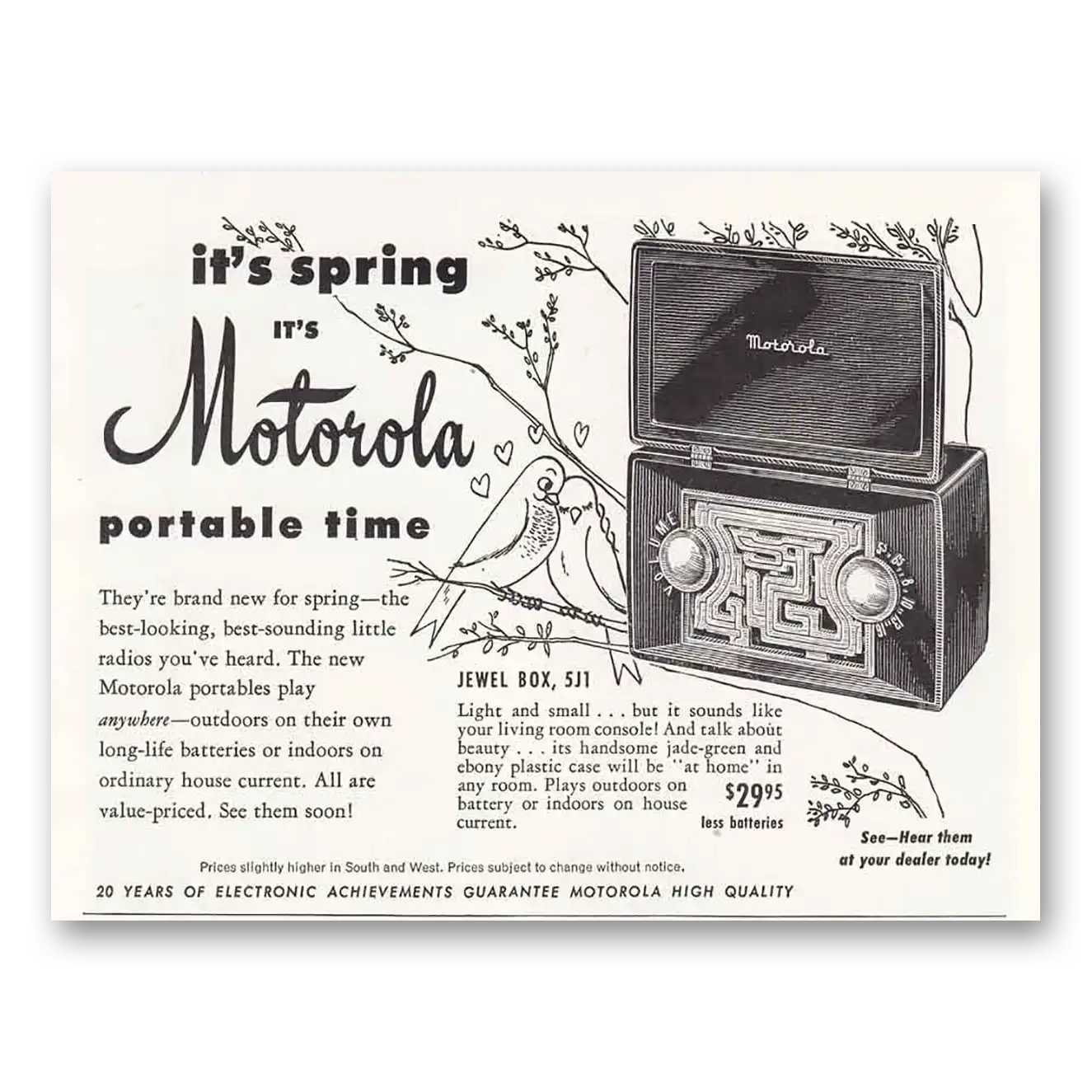 1950 Motorola Radio Portable Radio Its Spring Vintage Magazine Print Ad