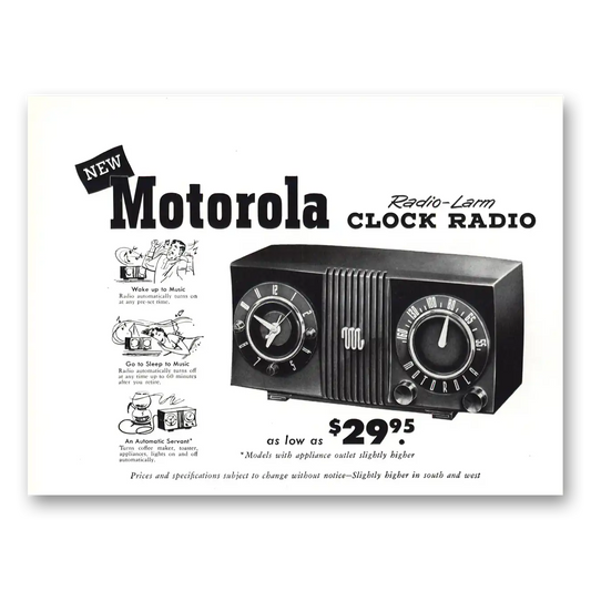 1950 Motorola Radio Clock Radio Larm Vintage Magazine Print Ad