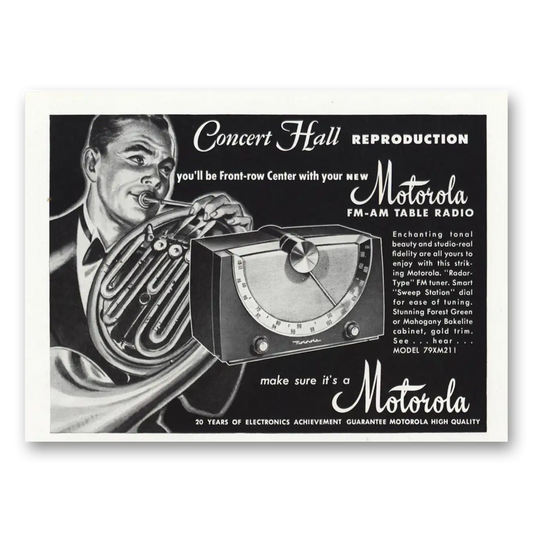 1950 Motorola Radio Table Radio Concert Hall Reproduction Vintage Magazine Print Ad