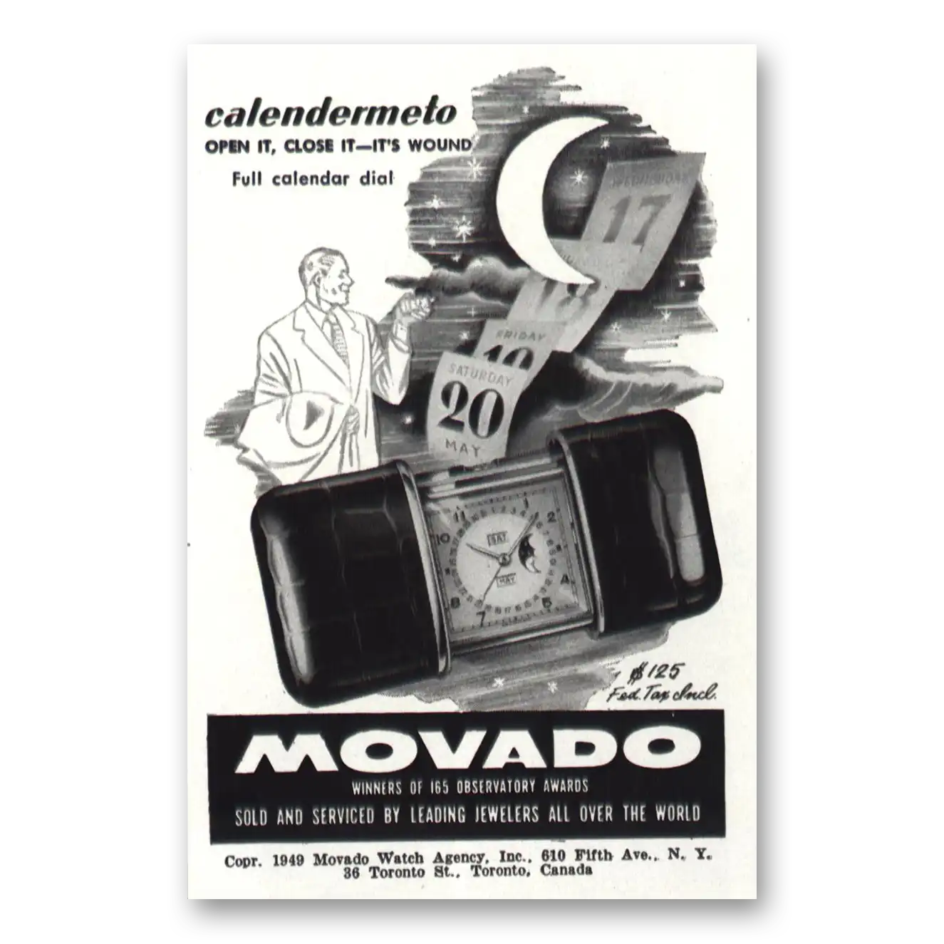 1950 Movado Watch Calendermeto Open It Close It Vintage Magazine Print Ad