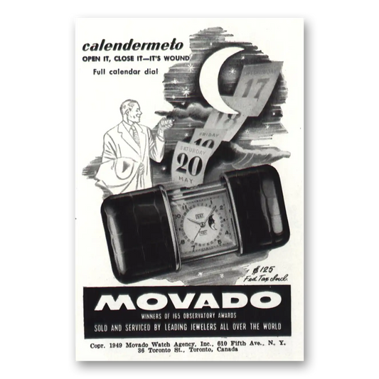 1950 Movado Watch Calendermeto Open It Close It Vintage Magazine Print Ad