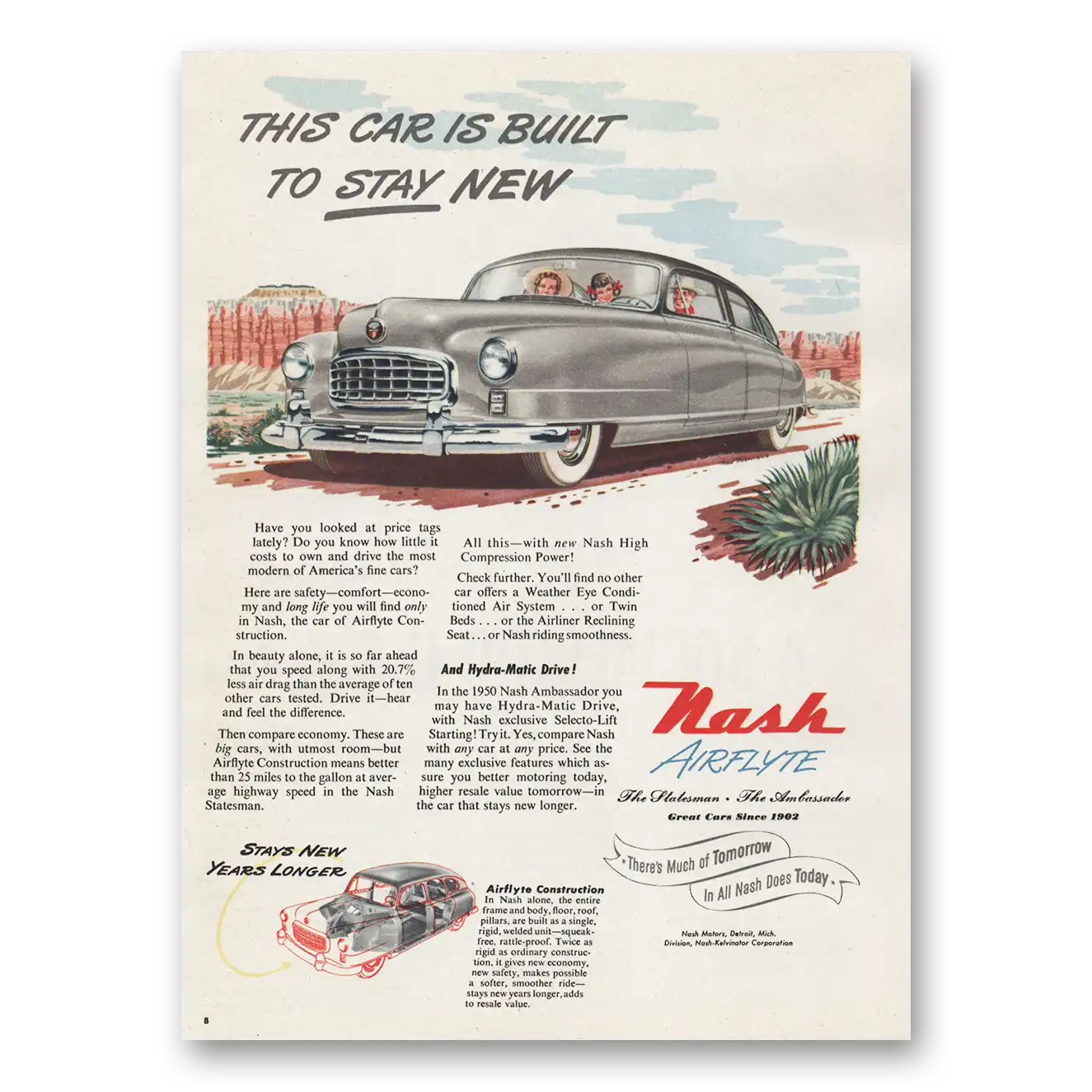 1950 Nash Motors Airflyte This Car Is Built To Stay New Vintage Magazine Print Ad