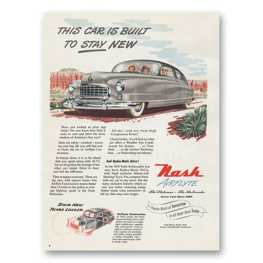 1950 Nash Motors Airflyte This Car Is Built To Stay New Vintage Magazine Print Ad