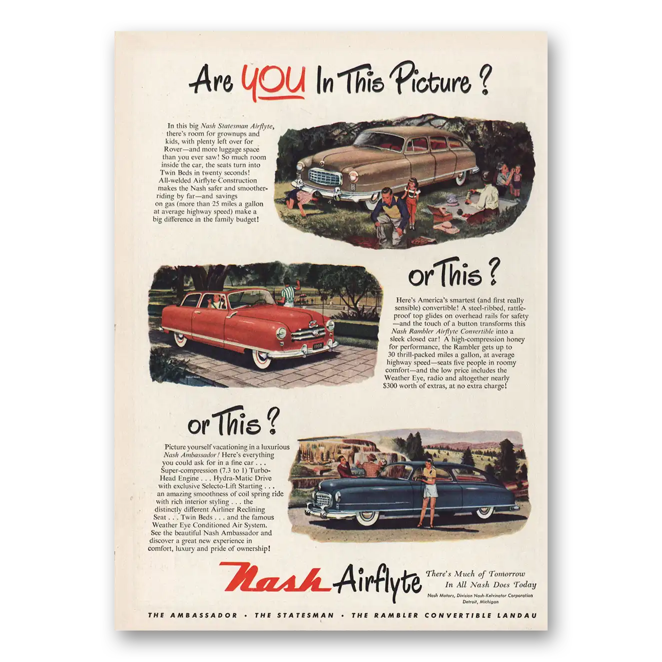 1950 Nash Motors Are You In This Picture Vintage Magazine Print Ad