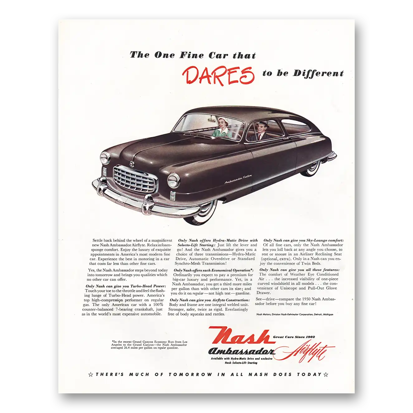 1950 Nash Motors Ambassador Dares to Be Different Vintage Magazine Print Ad