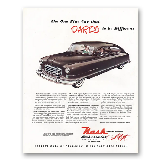 1950 Nash Motors Ambassador Dares to Be Different Vintage Magazine Print Ad