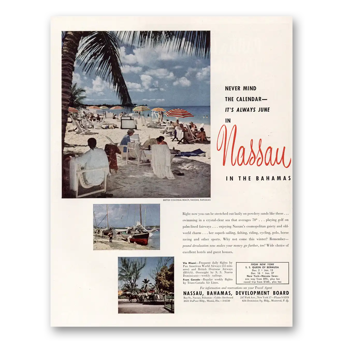 1950 Nassau Bahamas British Colonial Beach Vintage Magazine Print Ad