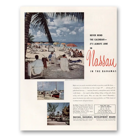 1950 Nassau Bahamas British Colonial Beach Vintage Magazine Print Ad