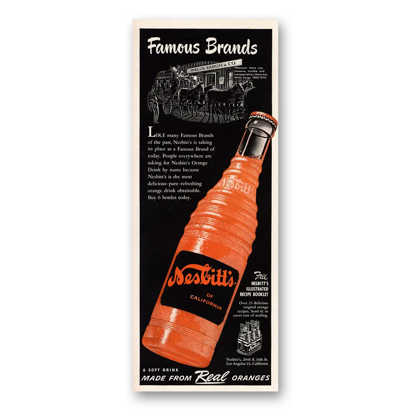 1950 Nesbitts Orange Drink Wells Fargo Vintage Magazine Print Ad